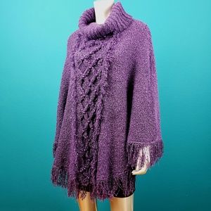 ⚜️💜 Mod Beaded Cowl Neck Boucle Cape Poncho with Fringe // (VINTAGE)